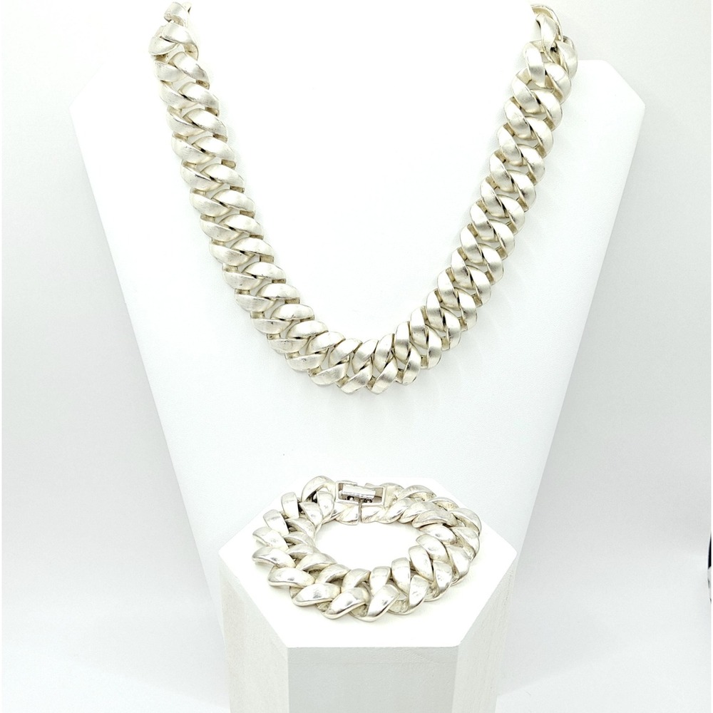 Vintage NAPIER Necklace Bracelet Set Chunky Cuban Chain Link Statement Jewelry - Picture 3 of 11
